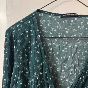 Brandy Melville Teal Floral Wrap Shirt